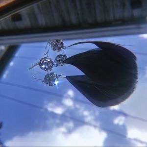 Silver Ball w/ Black Feather Earrings